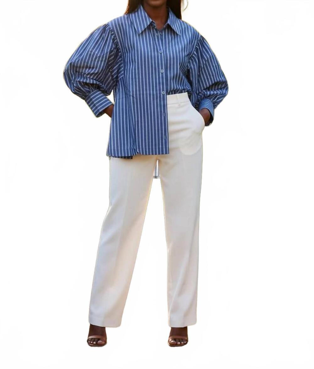 NEW EE:SOME women's striped button down blouse in navy